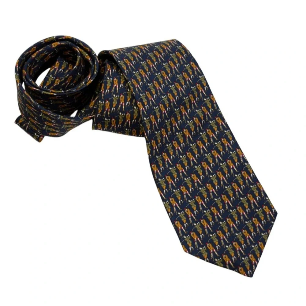 Brooks Brothers Makers Silk Tie Navy Blue Golf Pattern‎ Sport Novelty USA 58.5